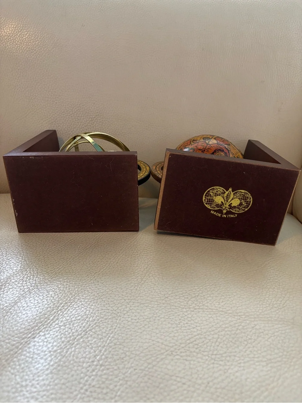 Vintage Brass and Brown Globe Bookends - Decorative Home Wall Decor